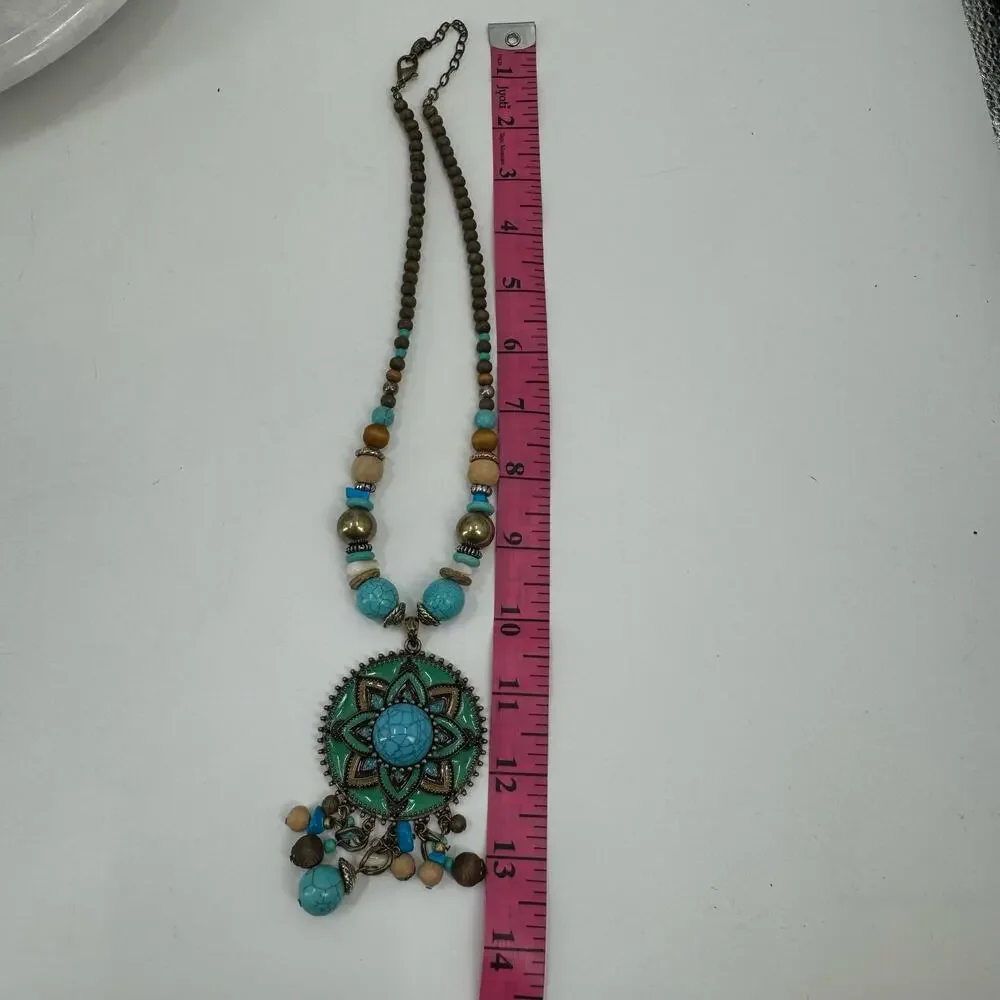 Laura Ashley Boho faux turquoise medallion Necklace